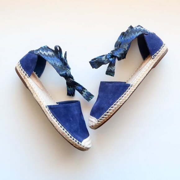 SCHUTZ Shoes - SCHUTZ Blue Suede & Canvas Espadrille Flats with Ties Size 8.5
